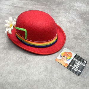 NWT Red Mini Clown Derby Hat with Flower Costume Accessory Halloween Cosplay